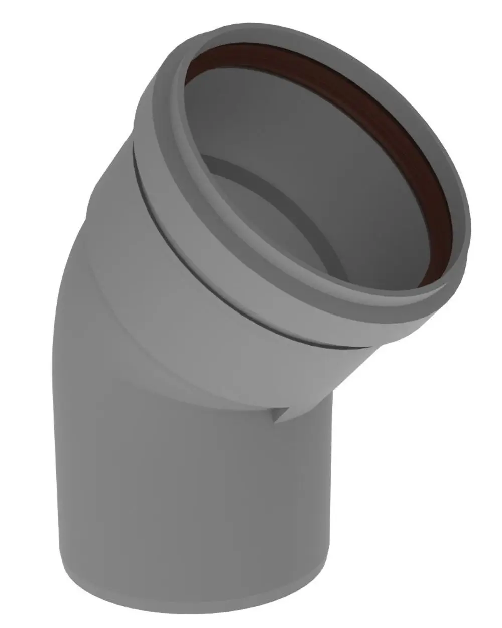 Grauer PVC-Bogen mit 45-Grad-Winkel, geeignet für Rohre, Teile von Remeha-Infrastruktur.